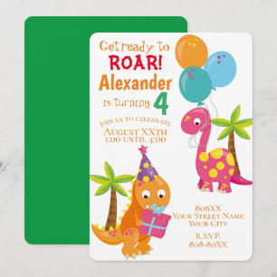 Invitation Thème de fête avec dinosaure de dessin animé migno