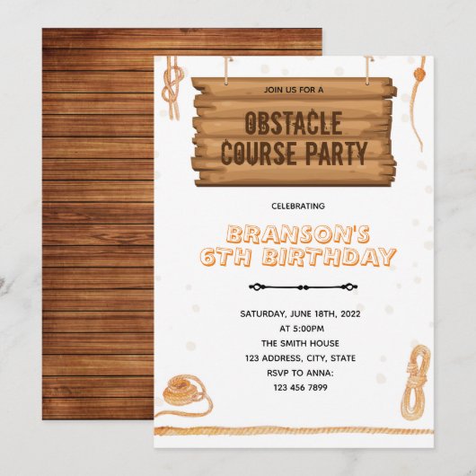 Invitation Thème de fête avec parcours d'obstacles à corde (Devant / Derrière)