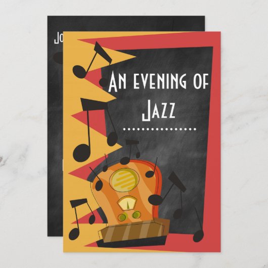 Invitation Thème de fête Chalkboard Jazz Blues (Devant / Derrière)