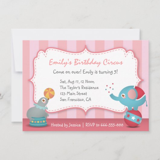 Invitation Thème de fête d'anniversaire Animaux de cirque mig (Devant)