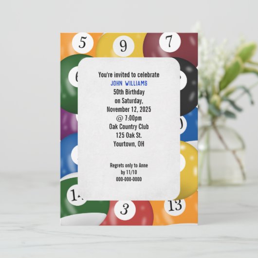 Invitation Thème de fête d'anniversaire Billiard (Debout devant)