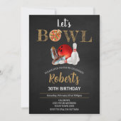 Invitation Thème de fête d'anniversaire Bowling et Pizza (Devant)