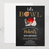 Invitation Thème de fête d'anniversaire Bowling et Pizza (Devant / Derrière)