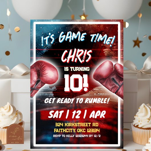 Invitation Thème de fête d'anniversaire Boxe à l'heure du jeu