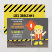 Invitation Thème de fête d'anniversaire Construction Builder (Devant / Derrière)