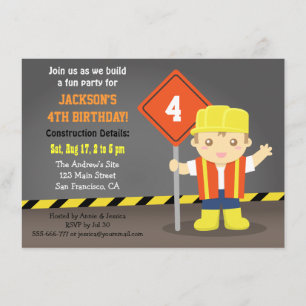 Invitation Thème de fête d'anniversaire Construction Builder 