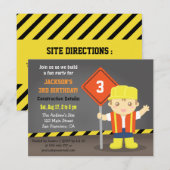 Invitation Thème de fête d'anniversaire Construction Builder (Devant / Derrière)