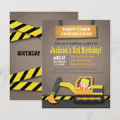 Invitation Thème de fête d'anniversaire Construction de pelle (Devant / Derrière)