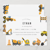 Invitation Thème de fête d'anniversaire Construction pour gar (Devant / Derrière)