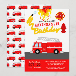 Invitation Thème de fête d'anniversaire de camion de pompiers