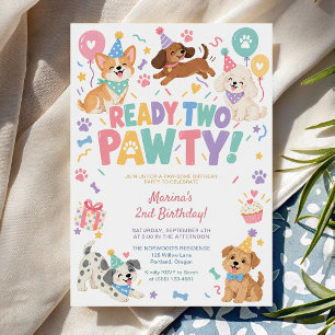 Invitation Thème de fête d'anniversaire de chien de deux ans