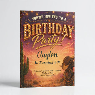 Invitation Thème de fête d'anniversaire de cow-boy occidental