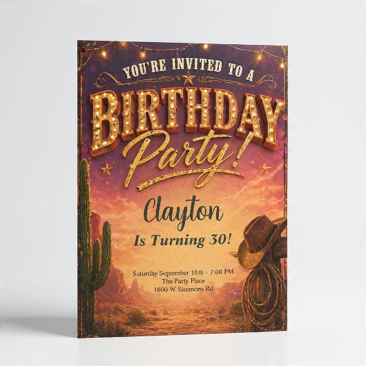 Invitation Thème de fête d'anniversaire de cow-boy occidental
