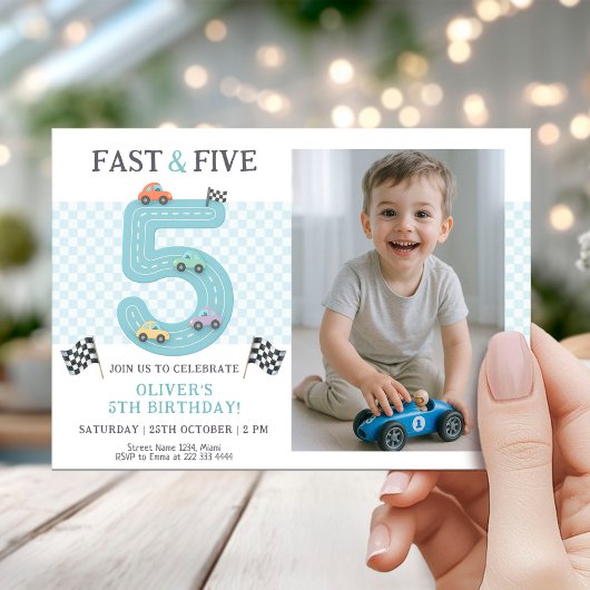 Invitation Thème de fête d'anniversaire des 5 ans de Fast Car