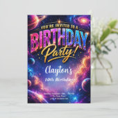 Invitation Thème de fête d'anniversaire Galaxie spatiale (Debout devant)