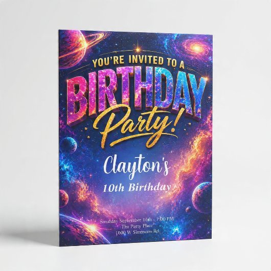Invitation Thème de fête d'anniversaire Galaxie spatiale