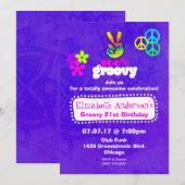 Invitation Thème de fête d'anniversaire Hippie Groovy (Devant / Derrière)