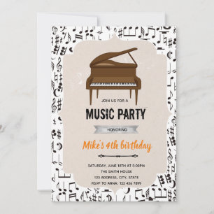 Invitation Thème de fête d'anniversaire piano musical