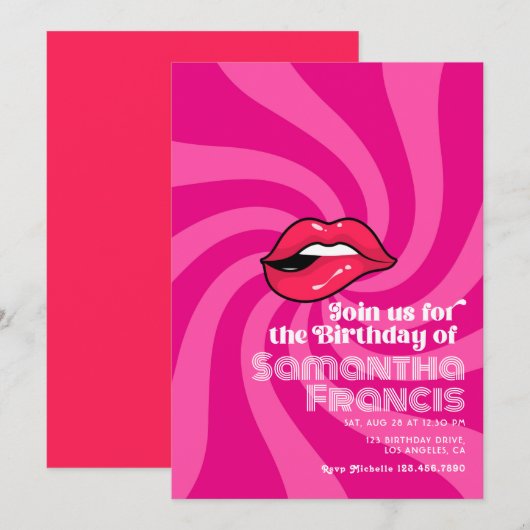 Invitation Thème de fête d'anniversaire rétro vibrant (Devant / Derrière)