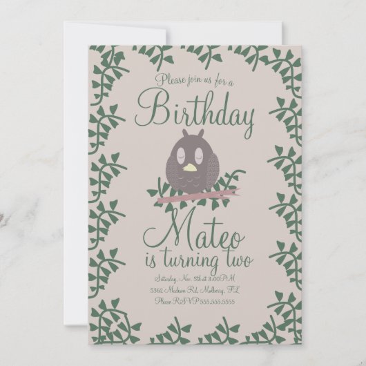 Invitation Thème de fête d'anniversaire rustique avec verdure (Devant)