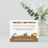 Invitation Thème de fête d'anniversaire Véhicules de construc (Debout devant)