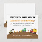 Invitation Thème de fête d'anniversaire Véhicules de construc (Devant / Derrière)