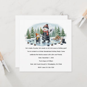Invitation Thème de fête de bonhomme de neige de hockey