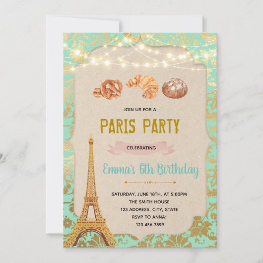 Invitation Thème de fête de boulangerie Paris sarcelle (Devant)