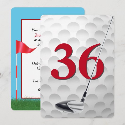 Invitation Thème de fête de golf pour 36e anniversaire (Devant / Derrière)