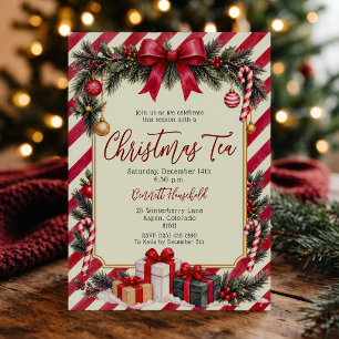 Invitation Thème de fête de Noël vintage avec un nœud rouge