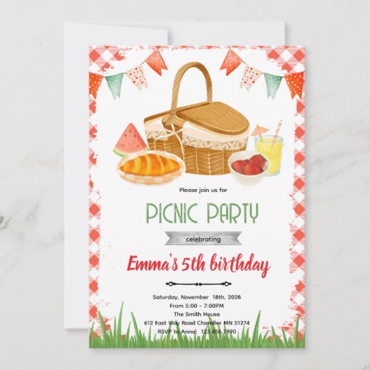 Invitation thème de fête de pique-nique mignonne (Devant)