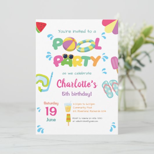 Invitation Thème de fête de piscine (Debout devant)