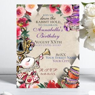 Invitation Thème de fête de thé fantaisiste Alice au pays des
