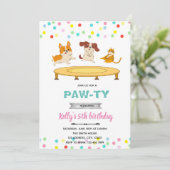 Invitation Thème de fête de trampoline chat chien (Debout devant)