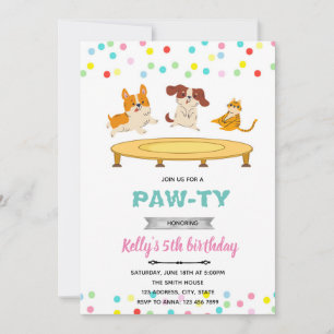 Invitation Thème de fête de trampoline saut chat chien