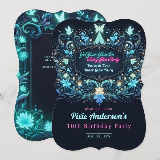 Invitation Thème de fête Fée Lumière Néon - Conte de fées apr (Devant / Derrière)