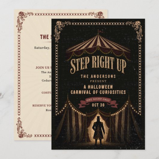 Invitation Thème de fête Halloween Dark Carnival Cirque Vinta (Devant / Derrière)