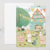 Invitation Thème de fête mignon. Anniversaire (Devant / Derrière)