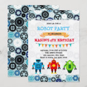 Invitation thème de fête robot mignon (Devant / Derrière)