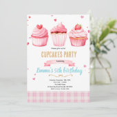 Invitation thème de fête rose cupcake (Debout devant)