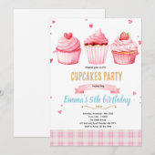 Invitation thème de fête rose cupcake (Devant / Derrière)