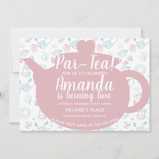 Invitation Thème de fête Tea Party mignonne (Devant)