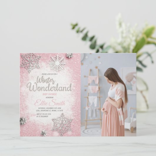 Invitation Thème de flocon de neige pour bébé fille (Debout devant)