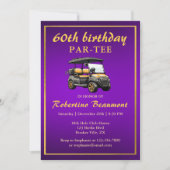 Invitation Thème de golf élégant Panier Violet Or 60e Anniver (Devant)