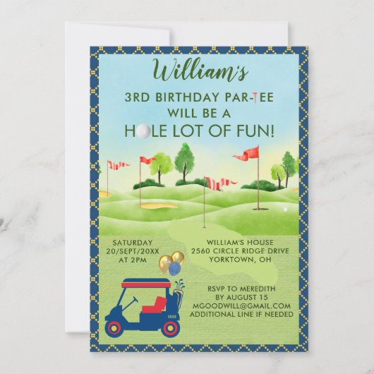 Invitation Thème de golf pour garçon 3e anniversaire Par-Tee (Devant)