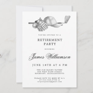Invitation Thème de golf Retraite Party Noir Blanc