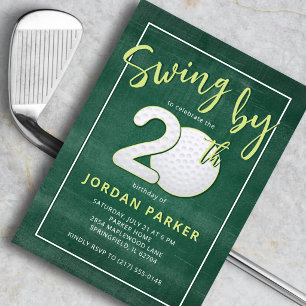 Invitation Thème de golf Swing By 20e anniversaire Stylé Vert