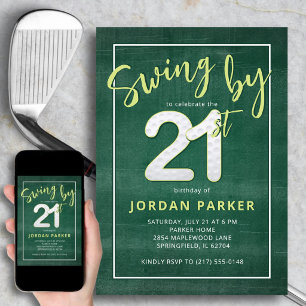 Invitation Thème de golf Swing By 21e anniversaire Stylé Vert