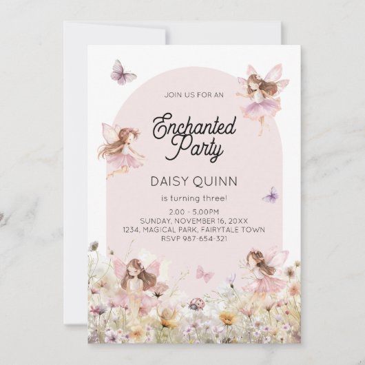 Invitation Thème de jardin de fées pour l'anniversaire d'une  (Devant)