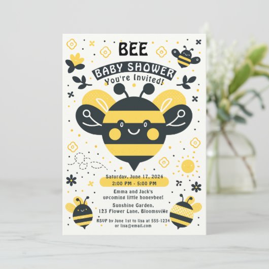 Invitation thème de la douche d'abeille (Debout devant)